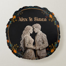 Cojín Redondo Clásico Real Bride y Groom