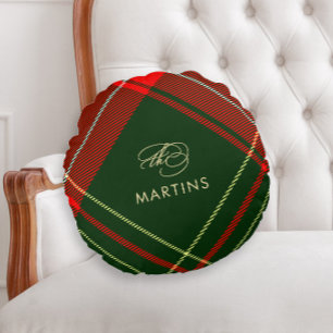 Cojín Redondo Clásicos de caligrafía Navidades Red Plaid