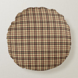 Cojín Redondo Classic Brown Beige Plaid Round Throw Pillow