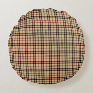 Cojín Redondo Classic Brown Beige Plaid Round Throw Pillow