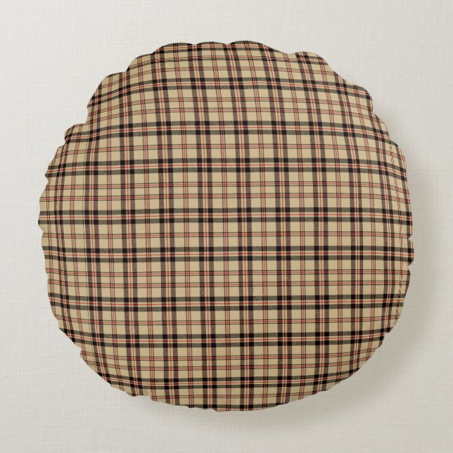 Cojín Redondo Classic Brown Beige Plaid Round Throw Pillow (Anverso)