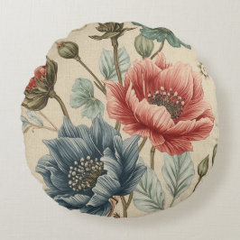 Cojín Redondo Classic, Elegant, Blue Rose Gold Flowers Pattern