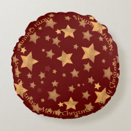 Cojín Redondo Classic Elegant Vintage Red Golden Stars Pattern