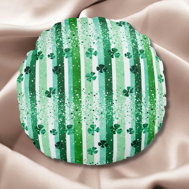 Cojín Redondo Classic Green White Vertical Stripes Shamrocks (Subido por el creador)