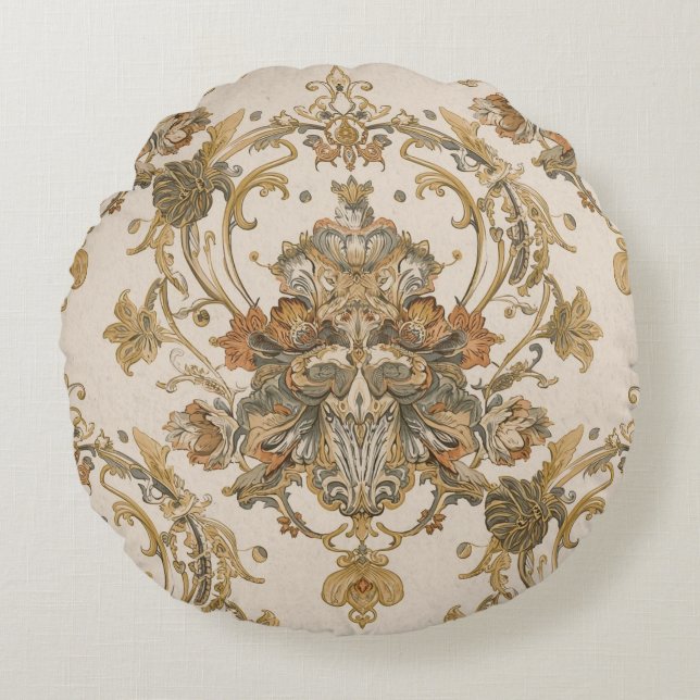 Cojín Redondo Classic, Luxury Ornament, Gold Beigi Grey (Anverso)
