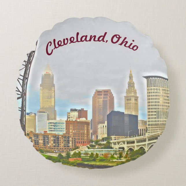 Cojín Redondo Cleveland, línea aérea del río Ohio (Anverso)