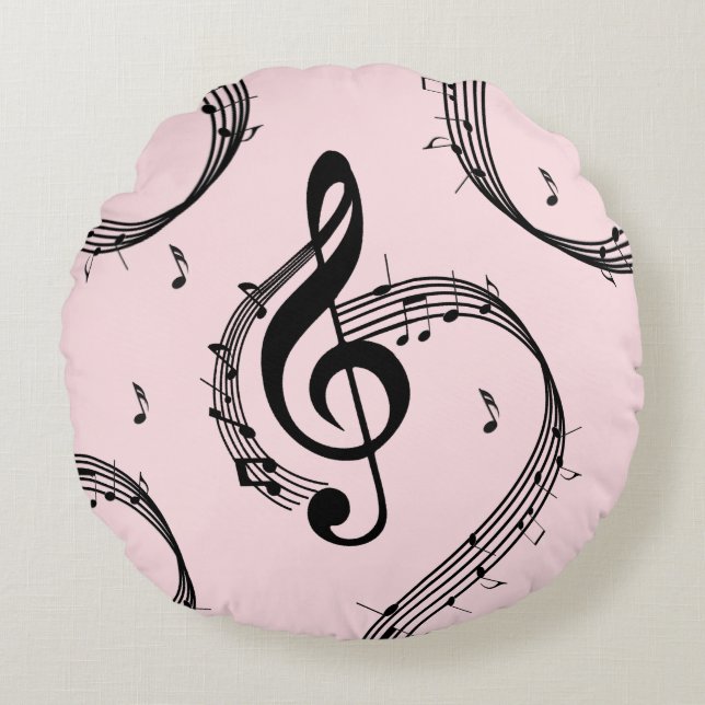 Cojín Redondo Climactic G Clef Music Pink (Anverso)