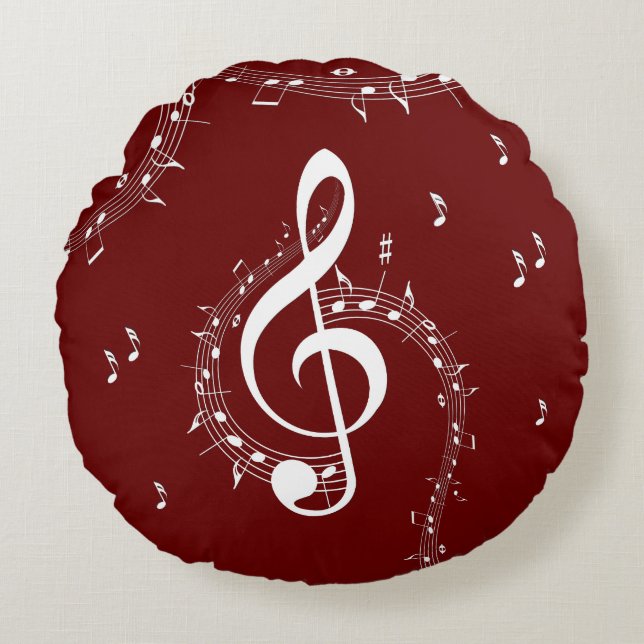 Cojín Redondo Climactic G Clef Music Red (Anverso)