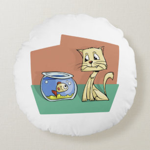 Cojín Redondo Clipart de petanca de gato y peces