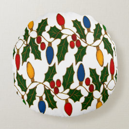 Cojín Redondo Cloisonne Art Christmas Lights and Holly