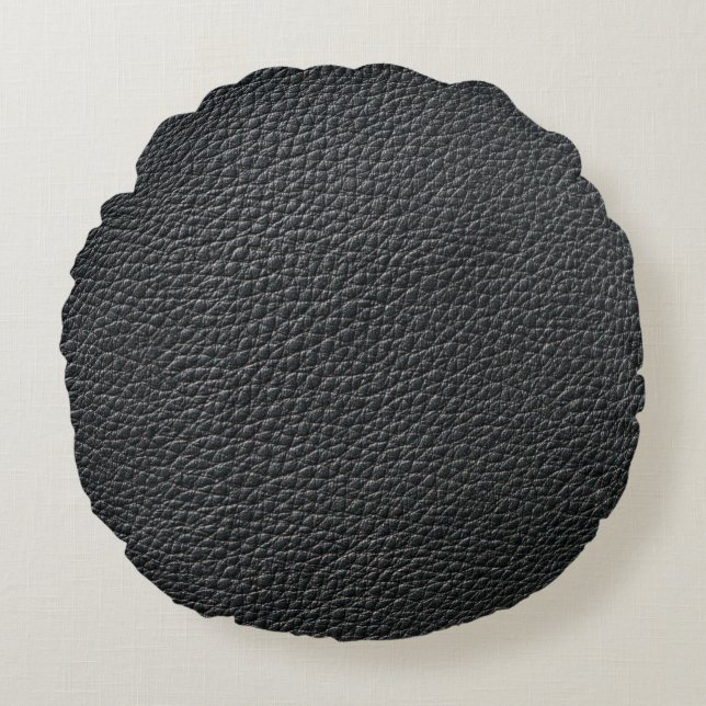 Cojín Redondo Close up of black leather texture and backgroundle (Anverso)