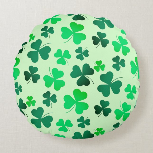 Cojín Redondo Clover Shamrock Irish Green Spring St Patrons Day (Anverso)