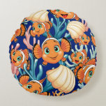 Cojín Redondo Clown fish Cartoon cute Family Underwater<br><div class="desc">Cute and Joyful little Clownfish Cartoon Characters swimming together on underwater Coral Reef Background. Original Vector Illustration Copyright BluedarkArt.</div>