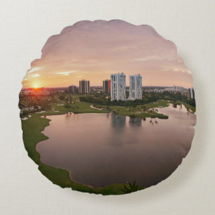 Cojín Redondo Club de campo en la puesta del sol, Aventura, la
