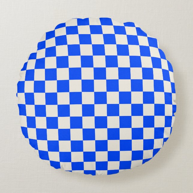 Cojín Redondo Cobalt and cream checkerboard pattern (Anverso)