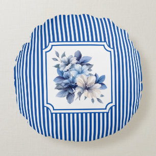 Cojín Redondo Cobalt Azul Ticking Raya Floral