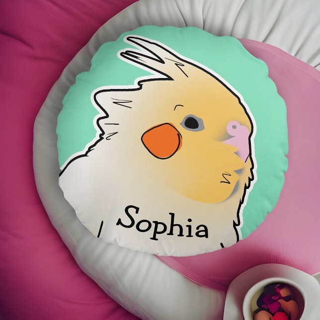 Cojín Redondo Cockatiel Niños Mascota Dormitorio Dormitorio Deco (Cockatiel kids' personalized pet bird pillow)