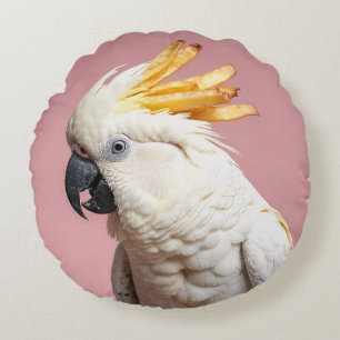 Cojín Redondo Cockatoo divertido con Escudo de Fries franceses