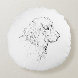 Cojín Redondo Cocker Spaniel – Dibujo de línea de perro minimali