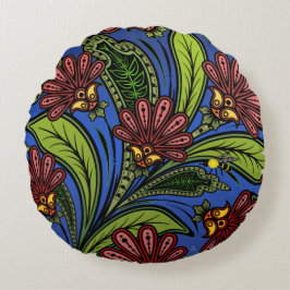 Cojín Redondo Cockscomb y BumbleBee azul vibrante, verde, Rosa