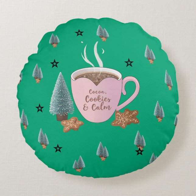 Cojín Redondo Cocoa, Cookies & Calm – Pastel Christmas CoT-Shirt (Anverso)