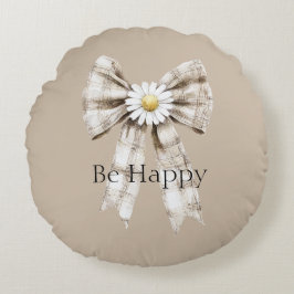 Cojín Redondo Cocoa Cream White Bow Daisy Flower Happy
