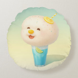 Cojín Redondo Cocoa Marshmallow: Chocolate Caliente Bichon Sonri