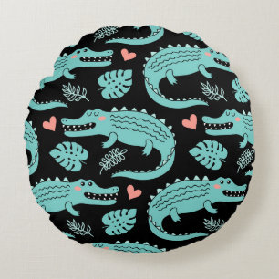 Cojín Redondo Cocodrilos personalizados, lindo patrón sin costur