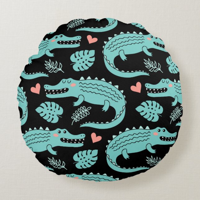 Cojín Redondo Cocodrilos personalizados, lindo patrón sin costur (Anverso)