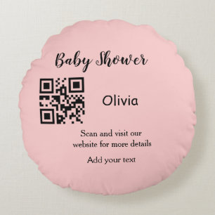 Cojín Redondo Código QR de baby shower rosa simple agregar nombr