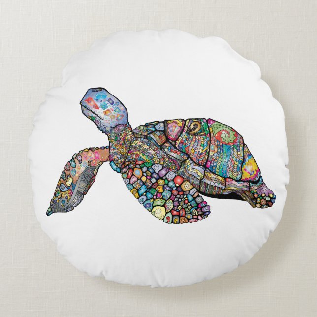 Cojín Redondo Cojín/almohada de tortuga multicolor (Anverso)