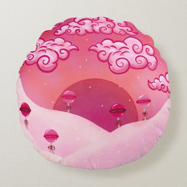 Cojín Redondo Colas y nubes de bonito (Anverso)