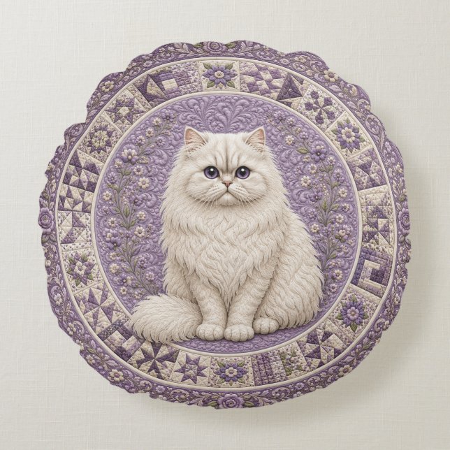 Cojín Redondo Colcha de gato persa (Anverso)