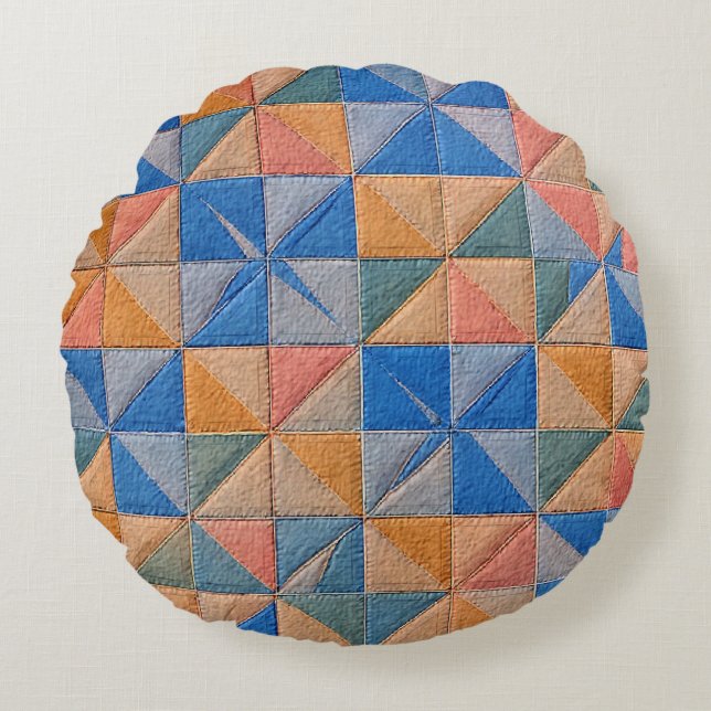 Cojín Redondo colcha naranja y azul (Anverso)