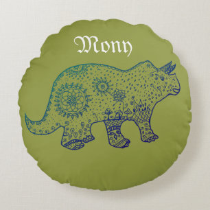 Cojín Redondo Colchón de arte de los dinosaurios Mandala