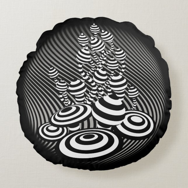 Cojín Redondo Colchón redondo b/w algodón de champiñón mágico (Anverso)