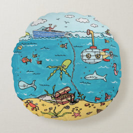 Cojín Redondo Colchón redondo de vida marina personalizado