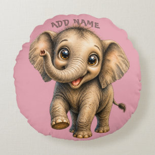 Cojín Redondo Colección de animales bebés activos lindos Elefant