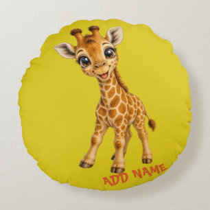 Cojín Redondo Colección de animales bebés activos lindos Jirafa 