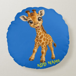 Cojín Redondo Colección de animales bebés activos lindos Jirafa