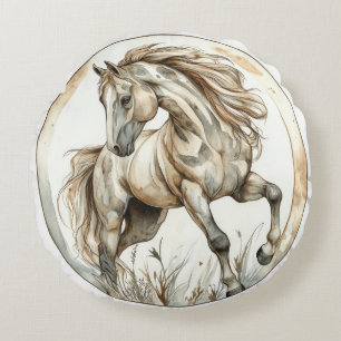 Cojín Redondo Colección de caballos salvajes y sin tiempo