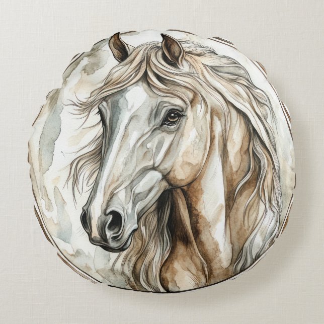 Cojín Redondo Colección de caballos salvajes y sin tiempo (Anverso)
