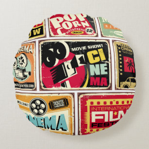 Cojín Redondo Colección de carteles de estaño de cine de época.