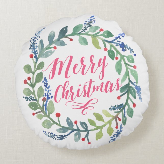 Cojín Redondo Colección de la guirnalda de la acuarela (Reverso)