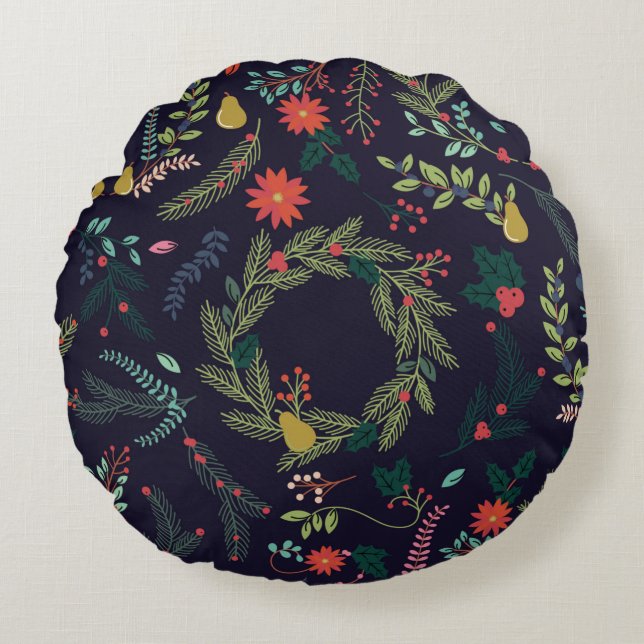 Cojín Redondo Colección de Navidades dibujados a mano de estilo  (Anverso)