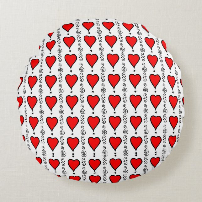 Cojín Redondo colección de patrones de corazones (Anverso)