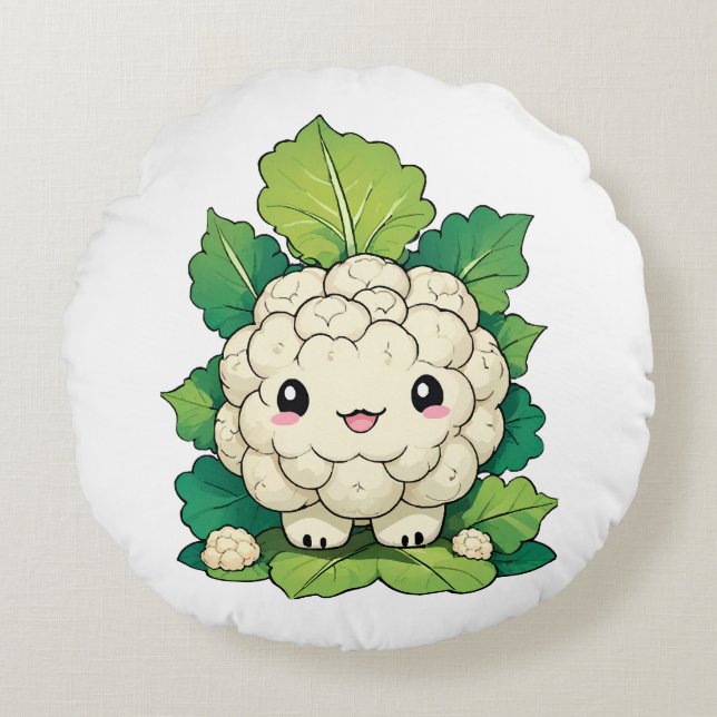 Cojín Redondo Coliflor Kawaii (Anverso)