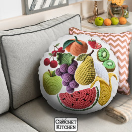 Cojín Redondo Collage de crochet de frutas con cuadrilátero de a