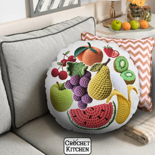 Cojín Redondo Collage de crochet de frutas con cuadrilátero de a