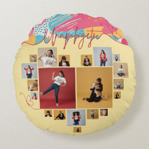Cojín Redondo Collage de Fotos Femeninas Personalizadas sin Disc